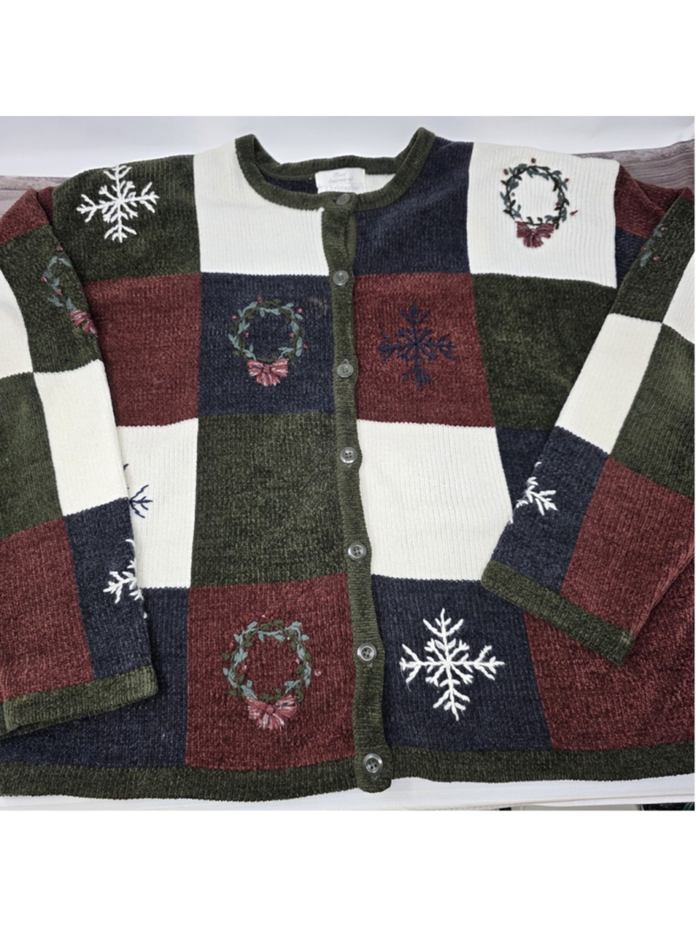 Christopher & Banks Color Block Christmas Cardigan Sweater XL Vtg